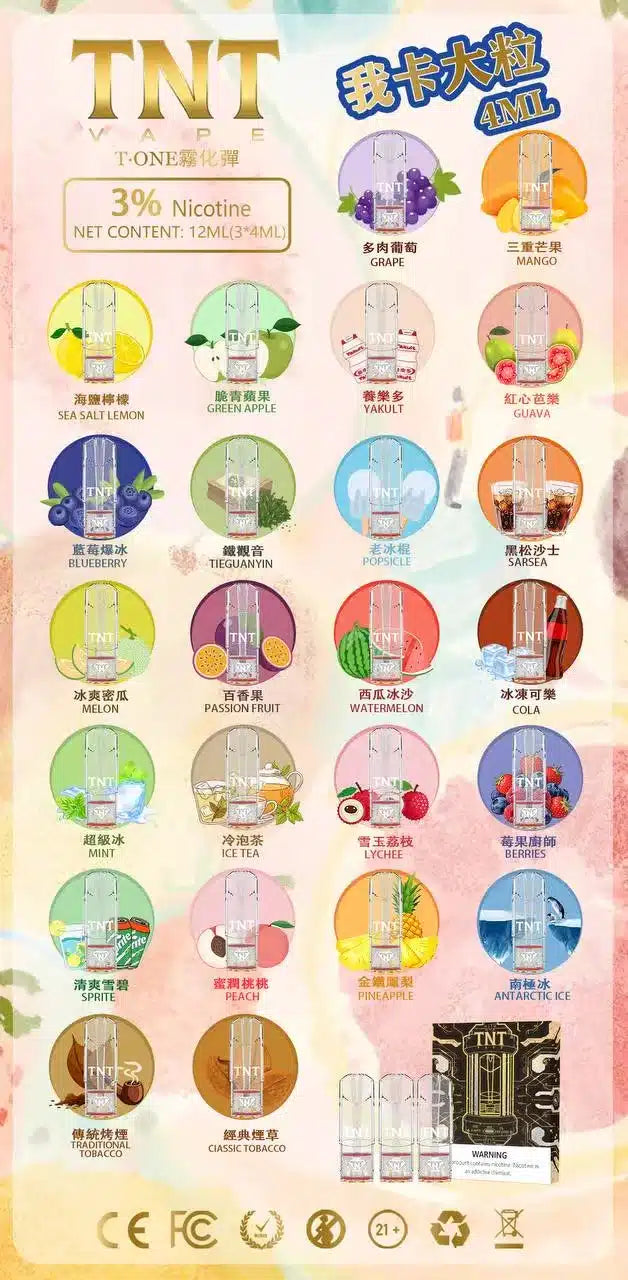 TNT煙彈4ml一顆一盒三入通用主機一代電子霧化彈